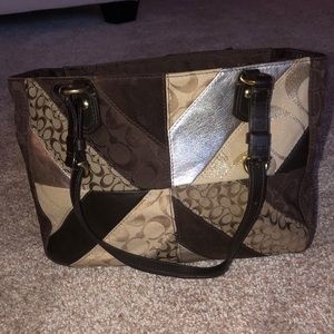 Coach brown chevron anniversary bag with wristlet
